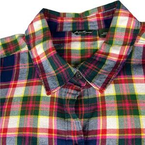 Eddie Bauer Women's Fitted Cotton Flannel Plaid Colorful Shirt Size Medium